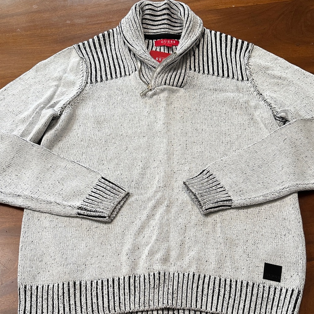 Guess Men's Gray and Black Zip-Up Sweater